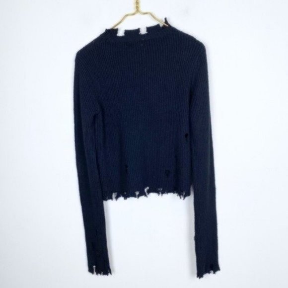 Wild Flower LF Distressed Cropped Black Sweater - Picture 2 of 6